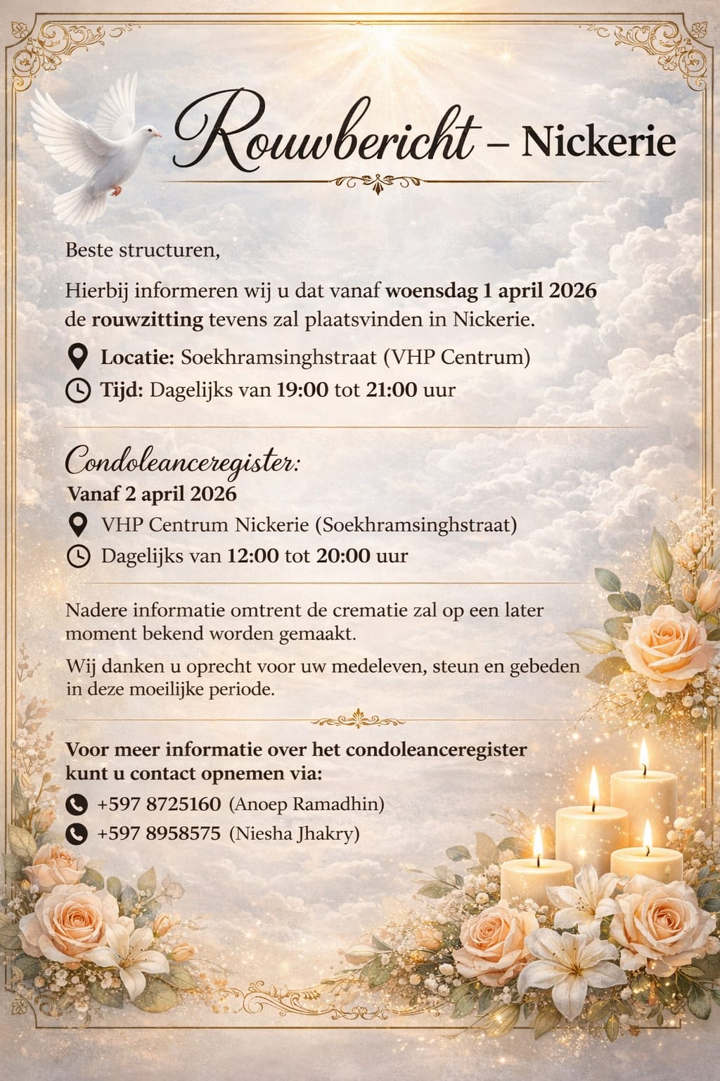 Rouwzitting en condoleanceregister — Nickerie